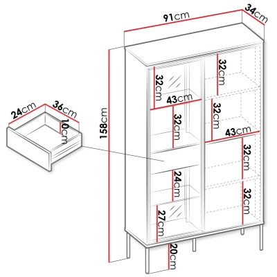 Vysoká presklená komoda s dvierkami a šuplíkom ANACORTES - dub + LED osvetlenie ZDARMA