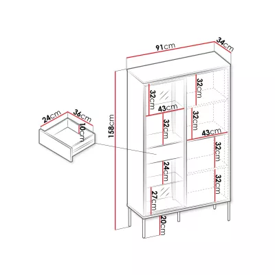 Vysoká presklená komoda s dvierkami a šuplíkom ANACORTES - dub + LED osvetlenie ZDARMA