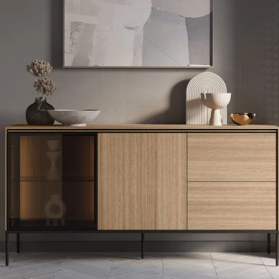 Presklená kombinovaná komoda ANACORTES - dub + LED osvetlenie ZDARMA Presklená kombinovaná komoda ANACORTES - dub + LED osvetlenie ZDARMA