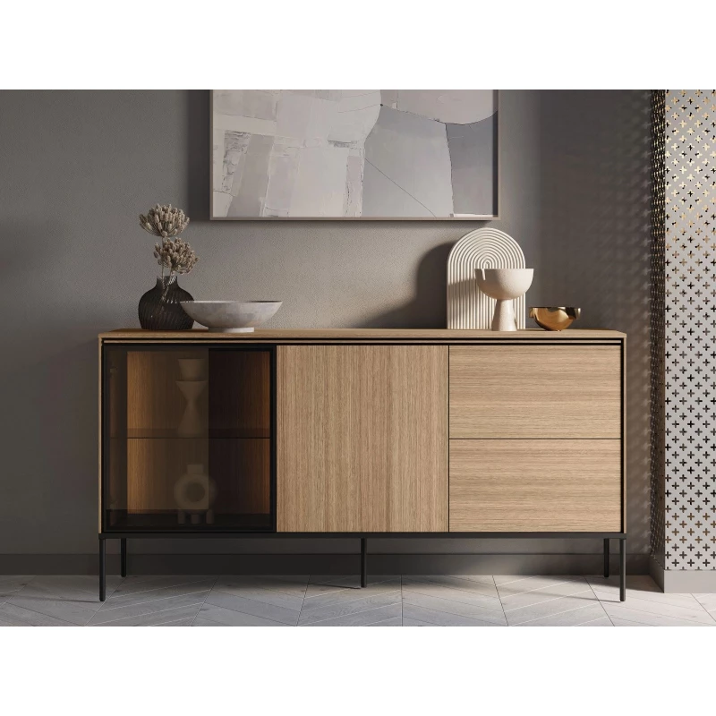 Presklená kombinovaná komoda ANACORTES - dub + LED osvetlenie ZDARMA Presklená kombinovaná komoda ANACORTES - dub + LED osvetlenie ZDARMA