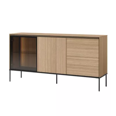 Presklená kombinovaná komoda ANACORTES - dub + LED osvetlenie ZDARMA