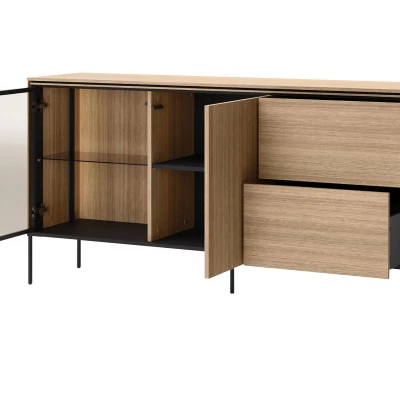 Presklená kombinovaná komoda ANACORTES - dub + LED osvetlenie ZDARMA Presklená kombinovaná komoda ANACORTES - dub + LED osvetlenie ZDARMA