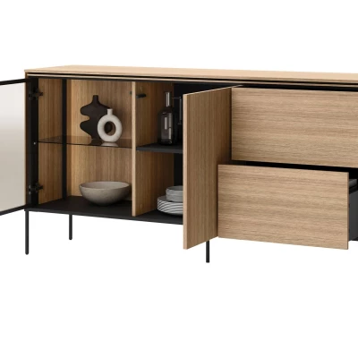 Presklená kombinovaná komoda ANACORTES - dub + LED osvetlenie ZDARMA Presklená kombinovaná komoda ANACORTES - dub + LED osvetlenie ZDARMA