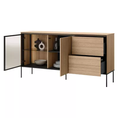 Presklená kombinovaná komoda ANACORTES - dub + LED osvetlenie ZDARMA