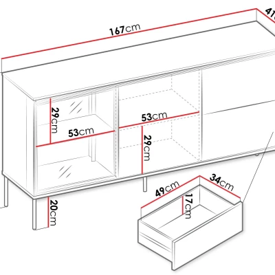 Presklená kombinovaná komoda ANACORTES - dub + LED osvetlenie ZDARMA Presklená kombinovaná komoda ANACORTES - dub + LED osvetlenie ZDARMA