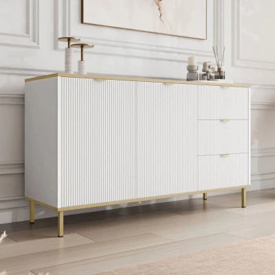 Široká komoda so šuplíkmi a dvierkami PULLMAN - zlatá / biela Široká komoda so šuplíkmi a dvierkami PULLMAN - zlatá / biela