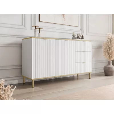 Široká komoda so šuplíkmi a dvierkami PULLMAN - zlatá / biela