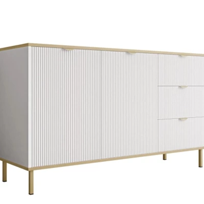Široká komoda so šuplíkmi a dvierkami PULLMAN - zlatá / biela Široká komoda so šuplíkmi a dvierkami PULLMAN - zlatá / biela