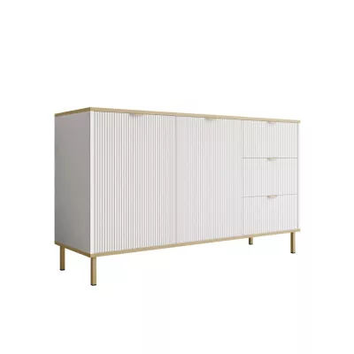 Široká komoda so šuplíkmi a dvierkami PULLMAN - zlatá / biela