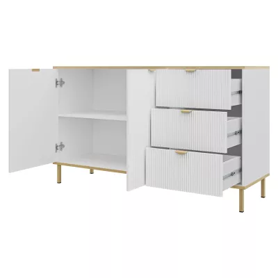 Široká komoda so šuplíkmi a dvierkami PULLMAN - zlatá / biela