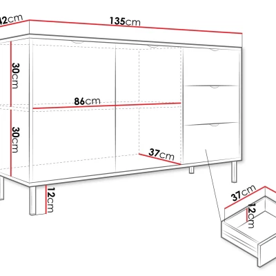 Široká komoda so šuplíkmi a dvierkami PULLMAN - zlatá / biela Široká komoda so šuplíkmi a dvierkami PULLMAN - zlatá / biela