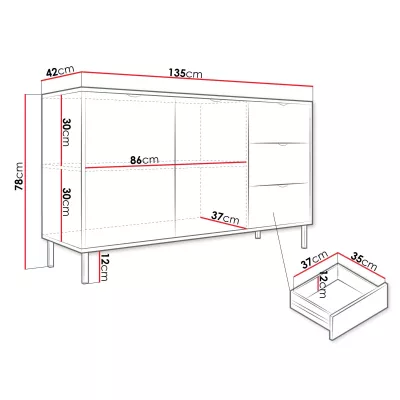 Široká komoda so šuplíkmi a dvierkami PULLMAN - zlatá / biela