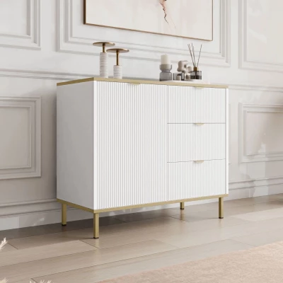 Komoda so šuplíkmi a dvierkami PULLMAN - zlatá / biela Komoda so šuplíkmi a dvierkami PULLMAN - zlatá / biela