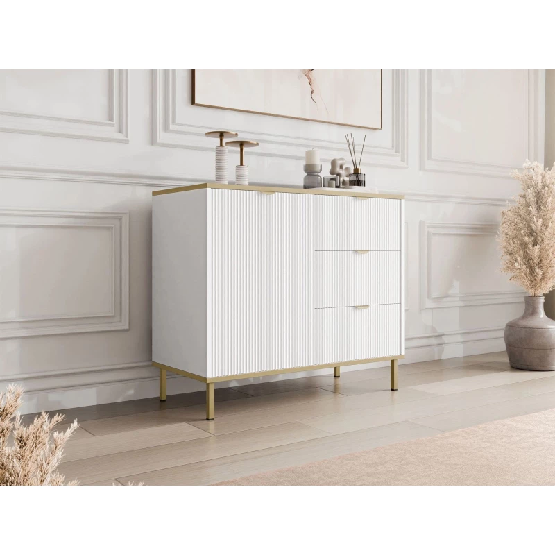 Komoda so šuplíkmi a dvierkami PULLMAN - zlatá / biela Komoda so šuplíkmi a dvierkami PULLMAN - zlatá / biela