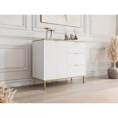 Komoda so šuplíkmi a dvierkami PULLMAN - zlatá / biela