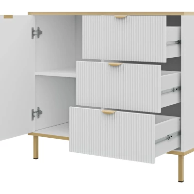 Komoda so šuplíkmi a dvierkami PULLMAN - zlatá / biela Komoda so šuplíkmi a dvierkami PULLMAN - zlatá / biela
