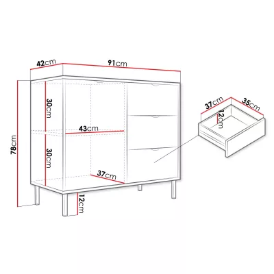 Komoda so šuplíkmi a dvierkami PULLMAN - zlatá / biela