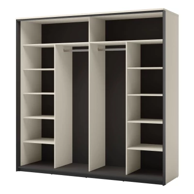 Široká zrkadlová šatníková skriňa 220 cm REDMOND - piesková béžová / čierna + LED osvetlenie ZDARMA