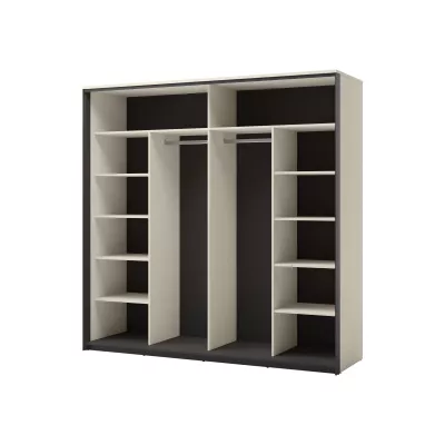 Široká zrkadlová šatníková skriňa 220 cm REDMOND - piesková béžová / čierna + LED osvetlenie ZDARMA