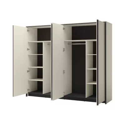 Veľká zrkadlová šatníková skriňa 251 cm REDMOND - piesková béžová / čierna + LED osvetlenie ZDARMA