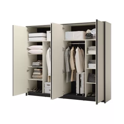 Veľká zrkadlová šatníková skriňa 251 cm REDMOND - piesková béžová / čierna + LED osvetlenie ZDARMA