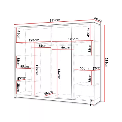 Veľká zrkadlová šatníková skriňa 251 cm REDMOND - piesková béžová / čierna + LED osvetlenie ZDARMA