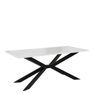 Dizajnový jedálenský stôl 190x90 LYNNWOOD - mramor biely / lesklý biely / čierny