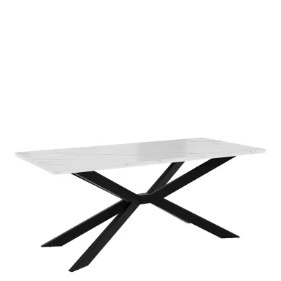 Dizajnový jedálenský stôl 190x90 LYNNWOOD - mramor biely / lesklý biely / čierny