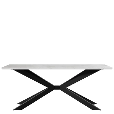 Dizajnový jedálenský stôl 190x90 LYNNWOOD - mramor biely / lesklý biely / čierny