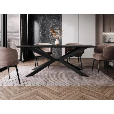 Dizajnový jedálenský stôl 190x90 LYNNWOOD - mramor black royal / lesklý čierny / čierny