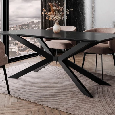 Dizajnový jedálenský stôl 190x90 LYNNWOOD - mramor black royal / lesklý čierny / čierny