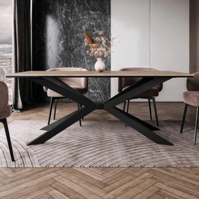 Dizajnový jedálenský stôl 190x90 LYNNWOOD - dub wotan / čierny