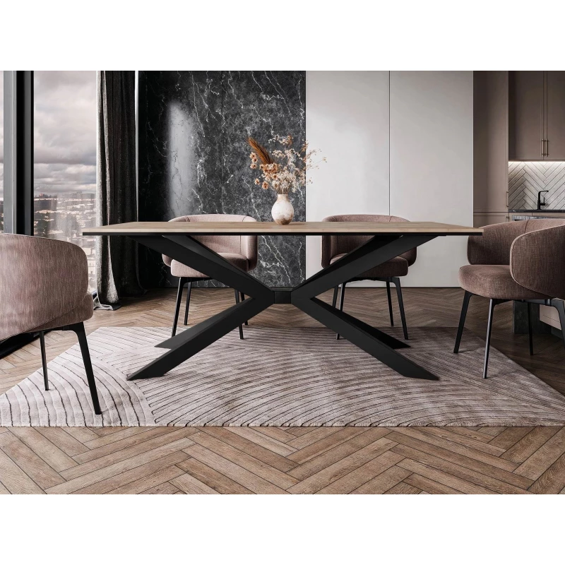 Dizajnový jedálenský stôl 190x90 LYNNWOOD - dub wotan / čierny