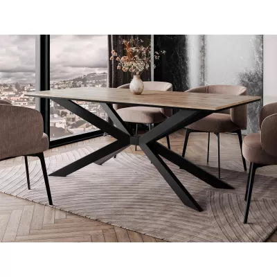 Dizajnový jedálenský stôl 190x90 LYNNWOOD - dub wotan / čierny