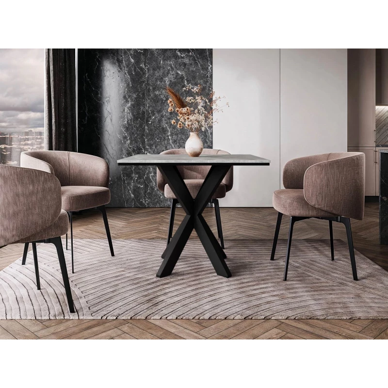 Dizajnový jedálenský stôl 90x90 MUKILTEO - betón / čierny