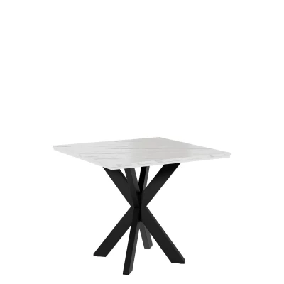 Dizajnový jedálenský stôl 90x90 MUKILTEO - mramor biely / lesklý biely / čierny