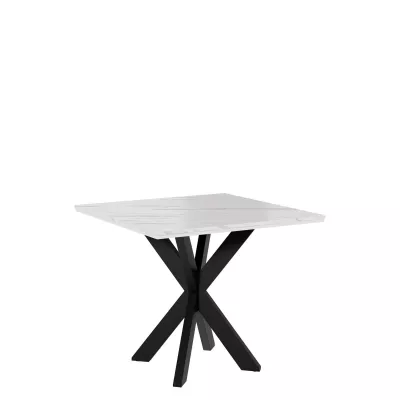 Dizajnový jedálenský stôl 90x90 MUKILTEO - mramor biely / lesklý biely / čierny