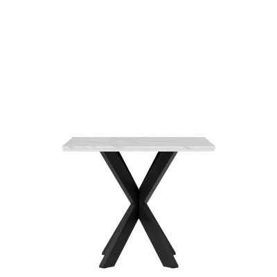 Dizajnový jedálenský stôl 90x90 MUKILTEO - mramor biely / lesklý biely / čierny