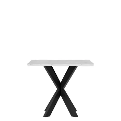 Dizajnový jedálenský stôl 90x90 MUKILTEO - mramor biely / lesklý biely / čierny