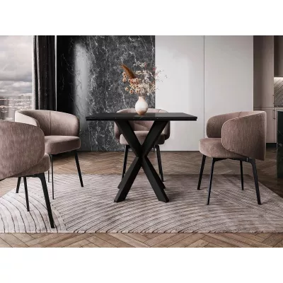 Dizajnový jedálenský stôl 90x90 MUKILTEO - mramor black royal / lesklý čierny / čierny