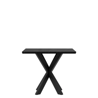 Dizajnový jedálenský stôl 90x90 MUKILTEO - mramor black royal / lesklý čierny / čierny