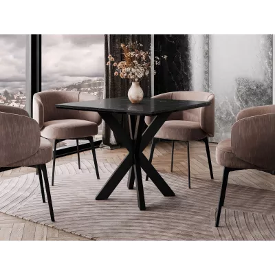 Dizajnový jedálenský stôl 90x90 MUKILTEO - mramor black royal / lesklý čierny / čierny