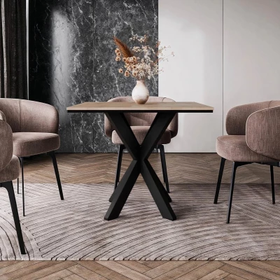 Dizajnový jedálenský stôl 90x90 MUKILTEO - dub wotan / čierny