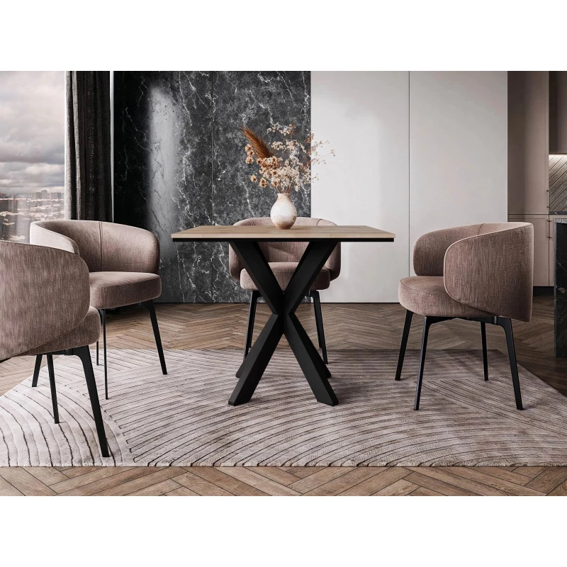 Dizajnový jedálenský stôl 90x90 MUKILTEO - dub wotan / čierny