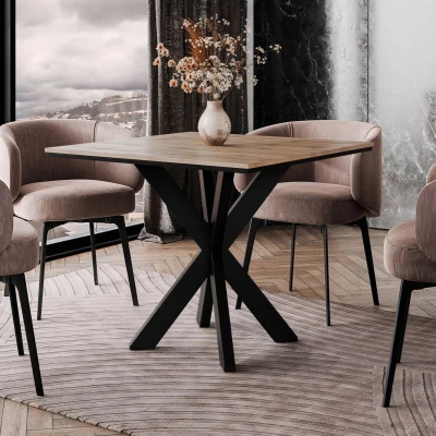 Dizajnový jedálenský stôl 90x90 MUKILTEO - dub wotan / čierny