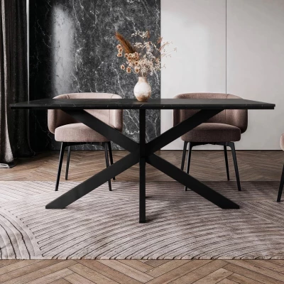 Dizajnový jedálenský stôl 160x90 SUMNER - mramor black royal / lesklý čierny / čierny