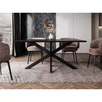 Dizajnový jedálenský stôl 160x90 SUMNER - mramor black royal / lesklý čierny / čierny