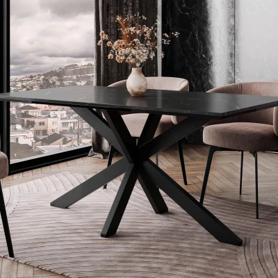 Dizajnový jedálenský stôl 160x90 SUMNER - mramor black royal / lesklý čierny / čierny
