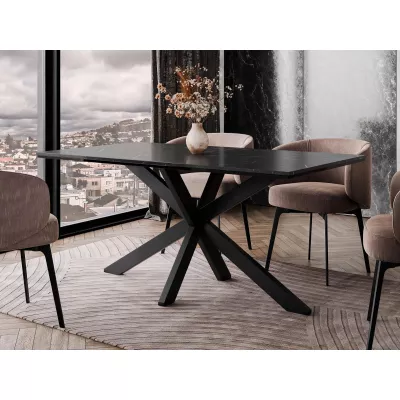 Dizajnový jedálenský stôl 160x90 SUMNER - mramor black royal / lesklý čierny / čierny