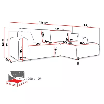 Rozkladacia rohová sedačka s úložným priestorom YAKIMA - svetlá popolavá